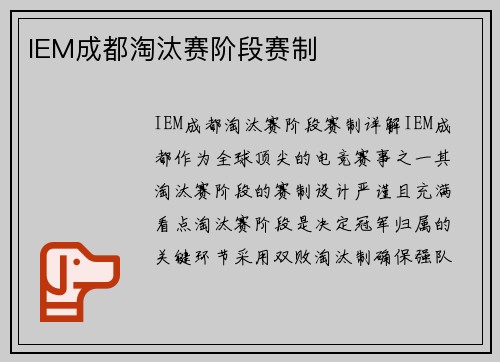 IEM成都淘汰赛阶段赛制